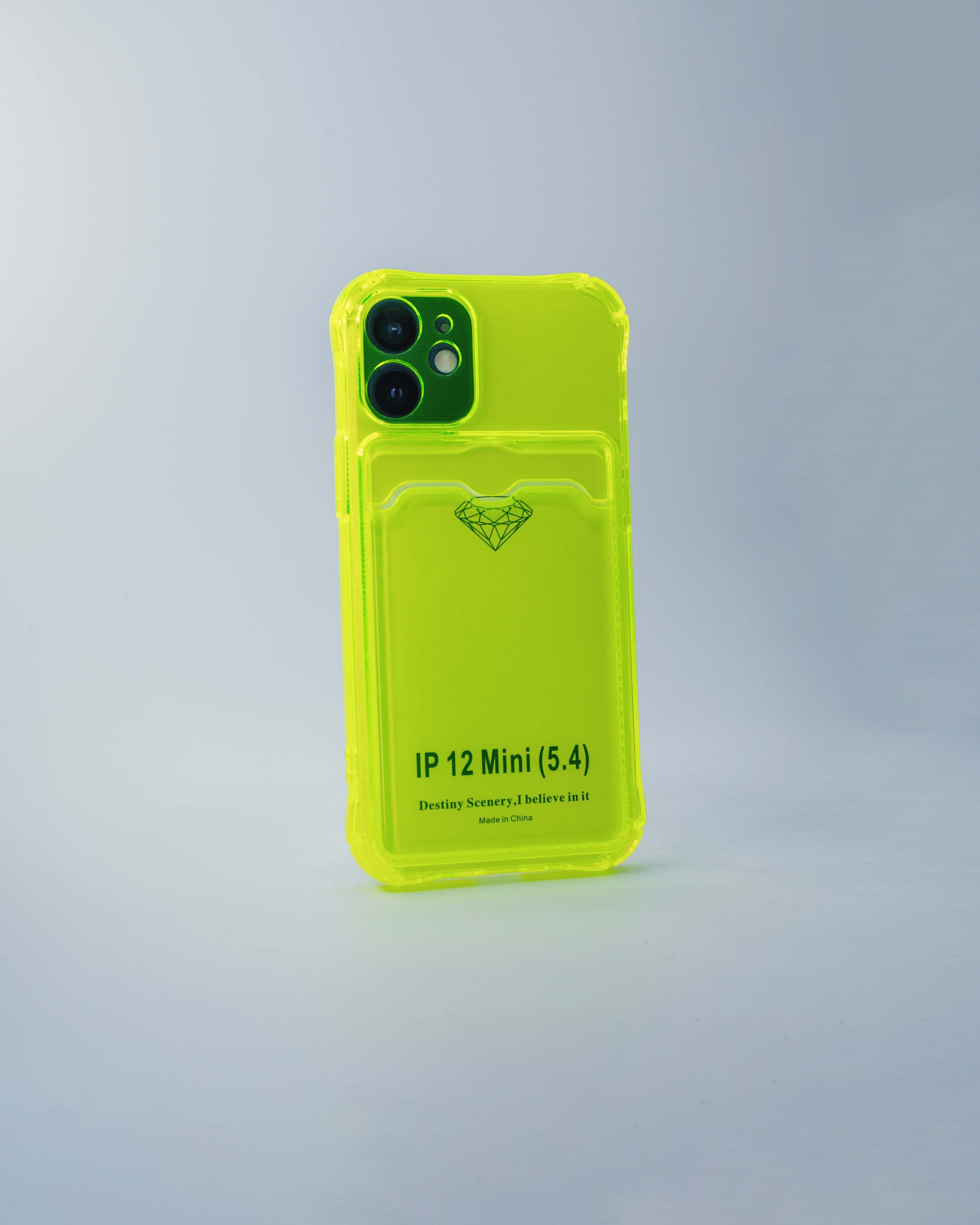 Чехол силиконовый с визитницей для iPhone 12 mini прозрачный салатовый