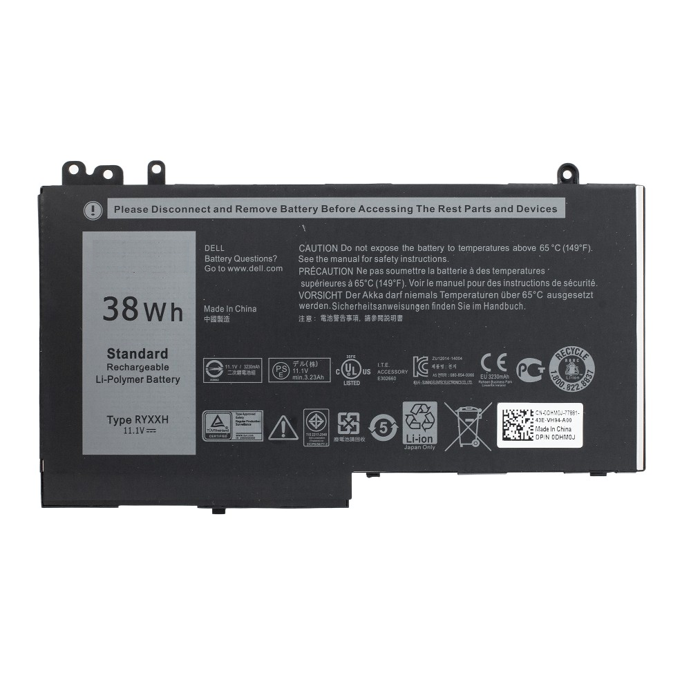 АКБ RYXXH для ноутбука Dell Latitude E5250 11.1V 38Wh черная (OEM)