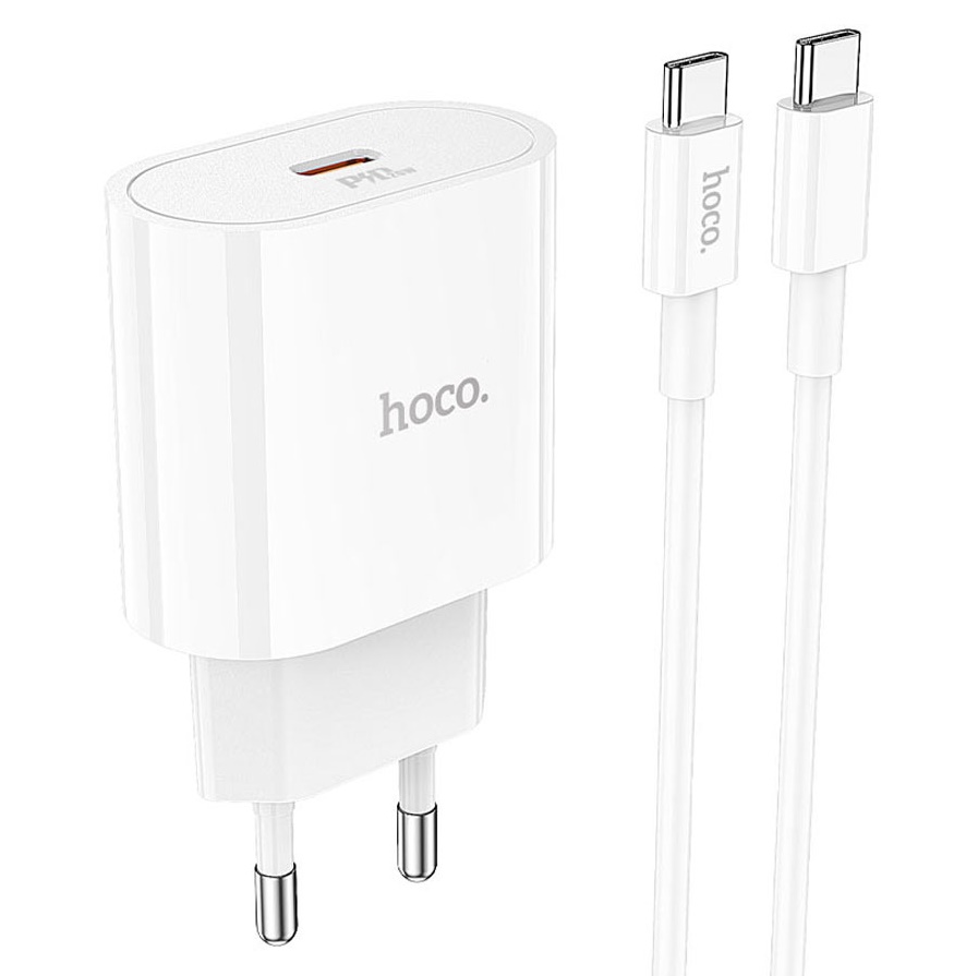 Сетевой адаптер HOCO C94A Metro single port PD20W + QC3.0 с кабелем Type-C to Type-C, белый