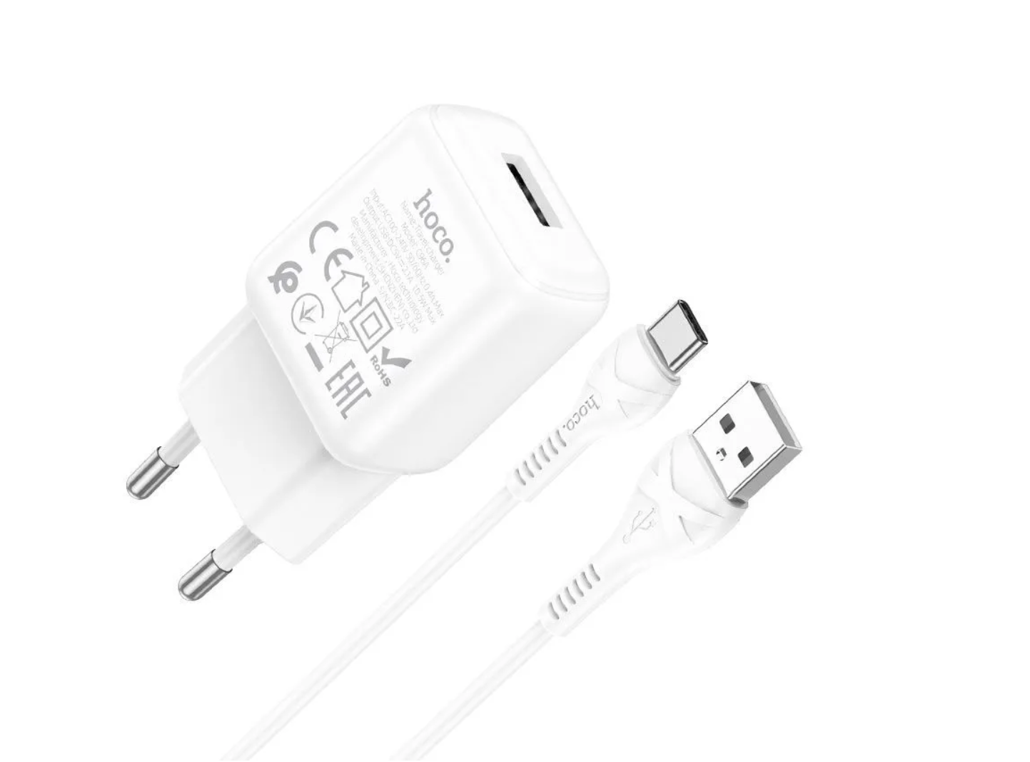 Сетевой адаптер HOCO C96A (2.1A) single port charger set с кабелем Type-C, черный