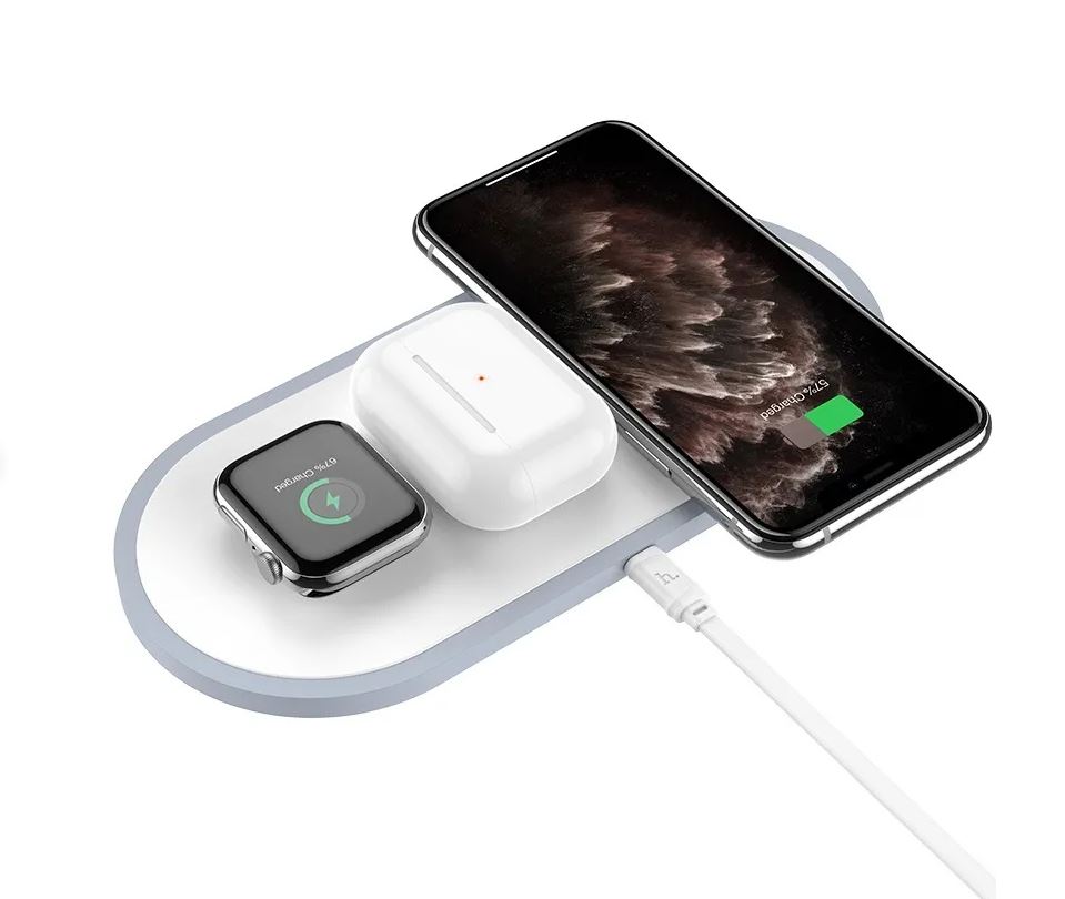 Беспроводное зарядное устройство HOCO CW24 Handsome 3 в 1 wireless fast charger, белый
