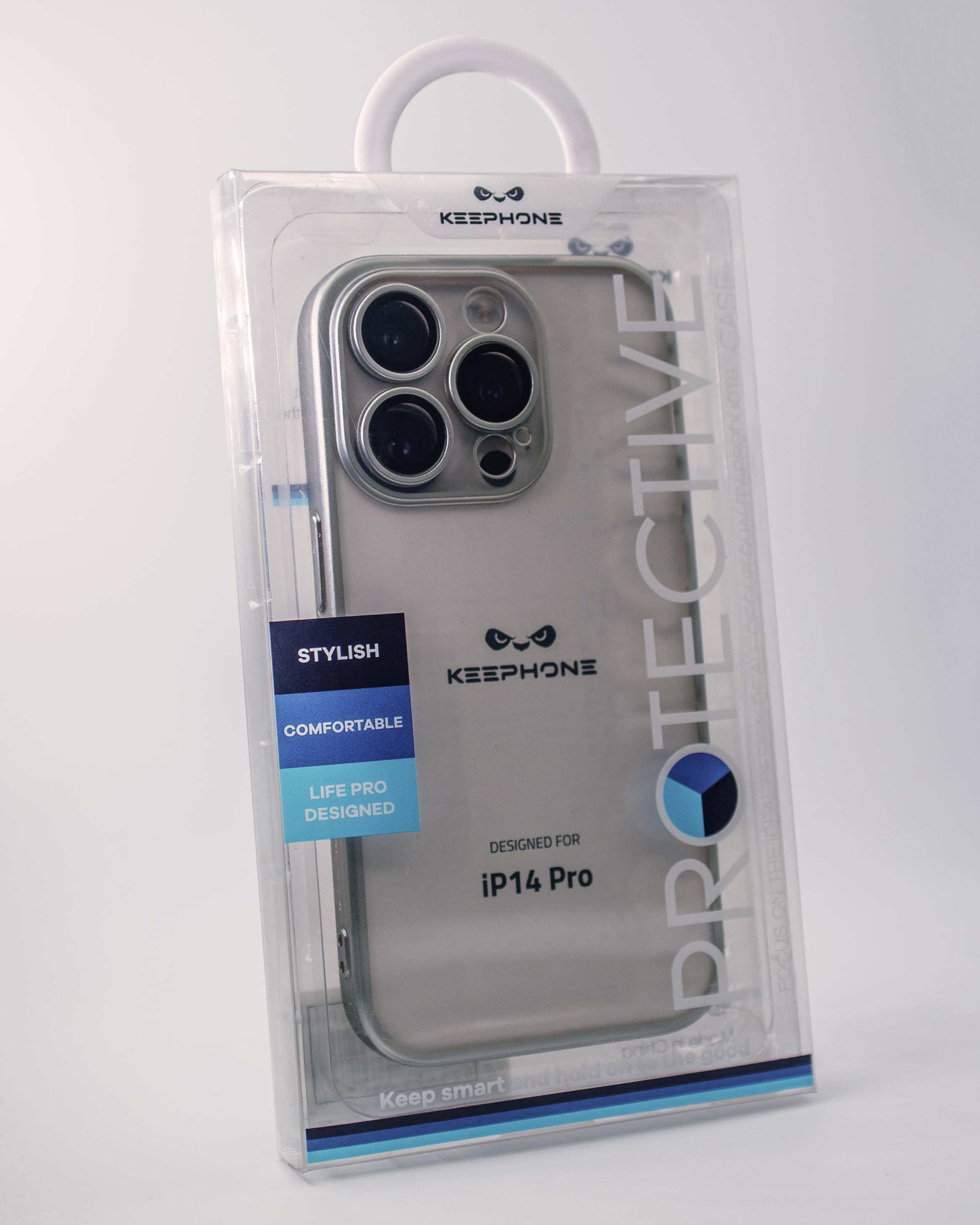 Чехол KeepHone iPhone 14 Pro с защитной линзой, серебро