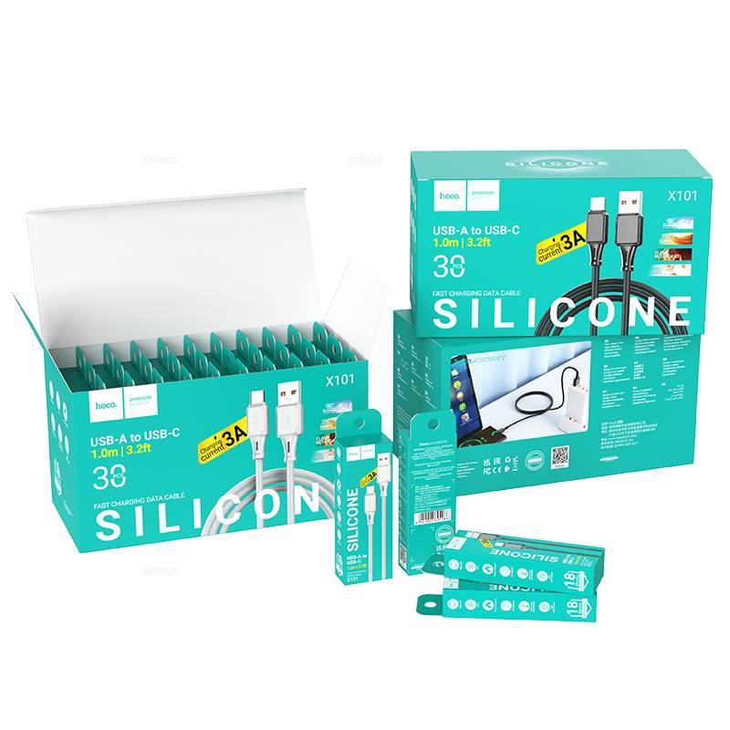 USB кабель Type-C HOCO X101 Assistant silicone (100см, 3.0A), черный