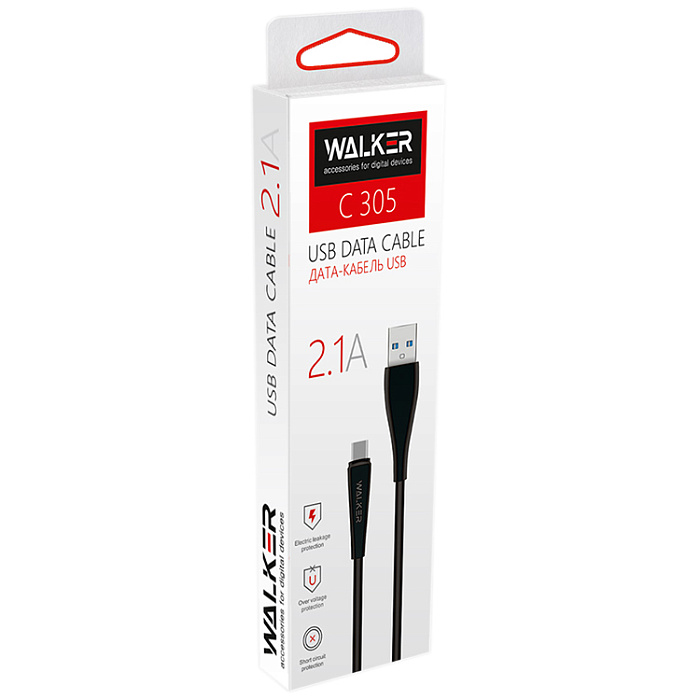 USB кабель micro WALKER C305, 2.1А,  QC, (100см), белый