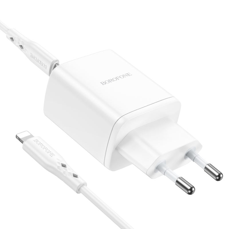 Сетевой адаптер BOROFONE BN9 Reacher (2 Type-C, 35W) с кабелем Type-C - Lightning, белый