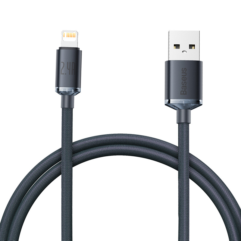 USB кабель BASEUS Lightning Crystal Shine 1.2 м CAJY000001 (2.4А), черный