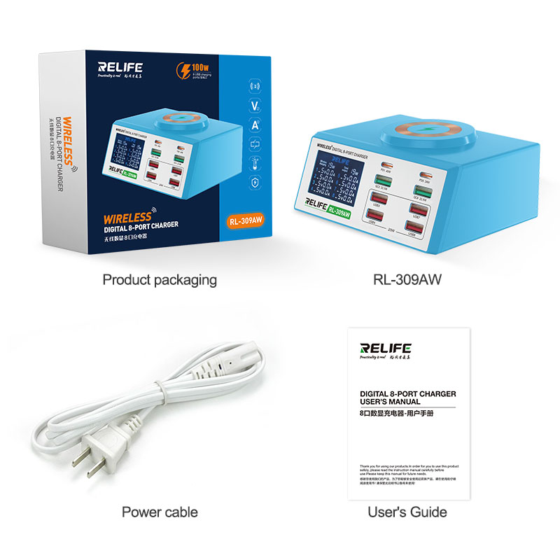 Источник питания RELIFE RL-309AW (6 портов USB + 2 Type-C + беспроводная зарядка)
