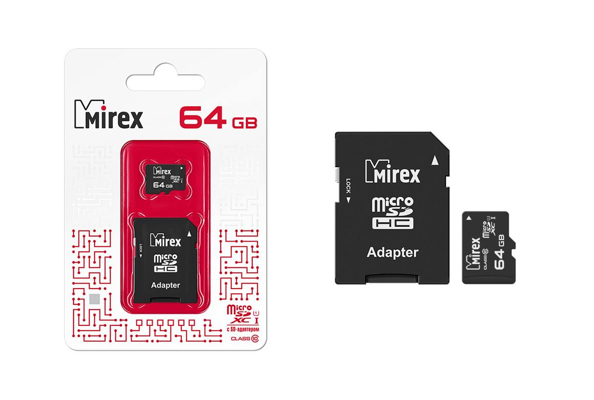 Карта памяти SDXC Mirex 64 GB класс 10 (UHS-I, U1, class 10)