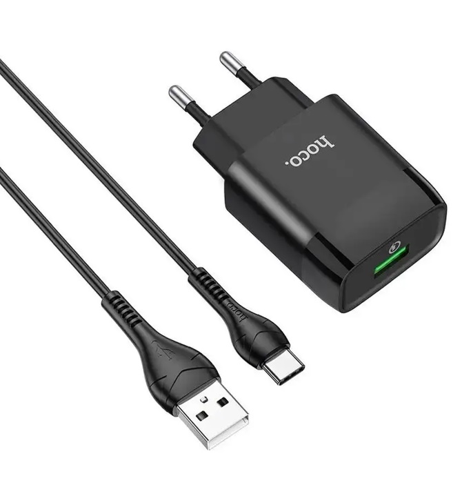 Сетевой адаптер HOCO C72Q USB (2.4A) QC3.0 / 18W с кабелем Type-C, черный