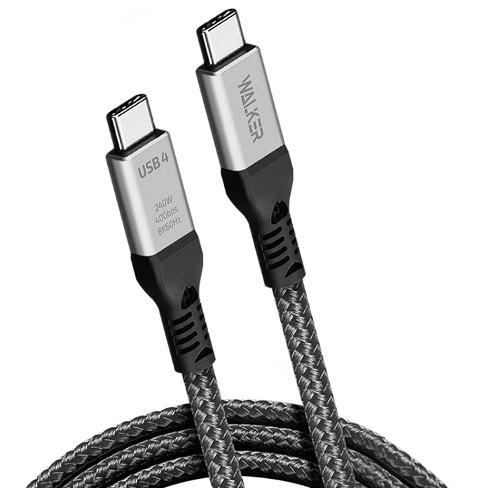USB кабель "WALKER" C995, 240W, 40Гб/с, Type-C-Type-C, совместим с Thunderbolt 4, PD, нейлон, черный