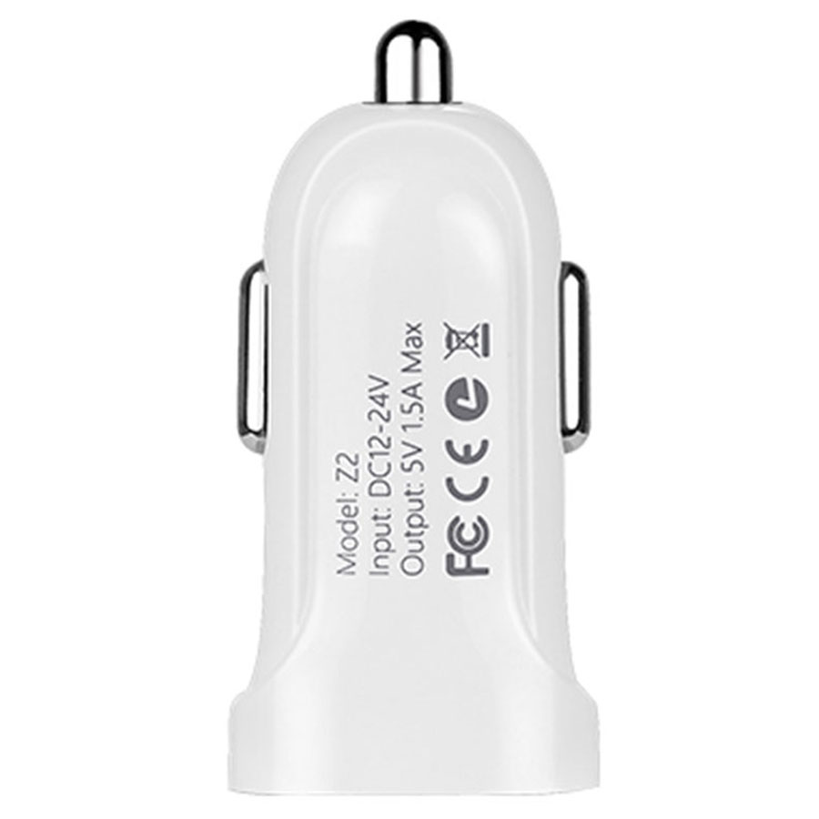 Автомобильный адаптер HOCO Z2 USB (1500mAh) с кабелем Lightning, белый