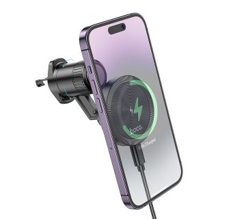 Держатель автомобильный с беспроводной зарядкой HOCO HW6 vision metal magnetic, черно-серый